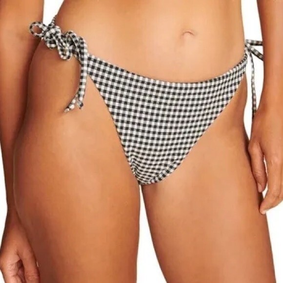 Andie Swim Black Gingham Size L String Bikini Bottom Beach Retro Pin Up Plaid - Picture 1 of 7